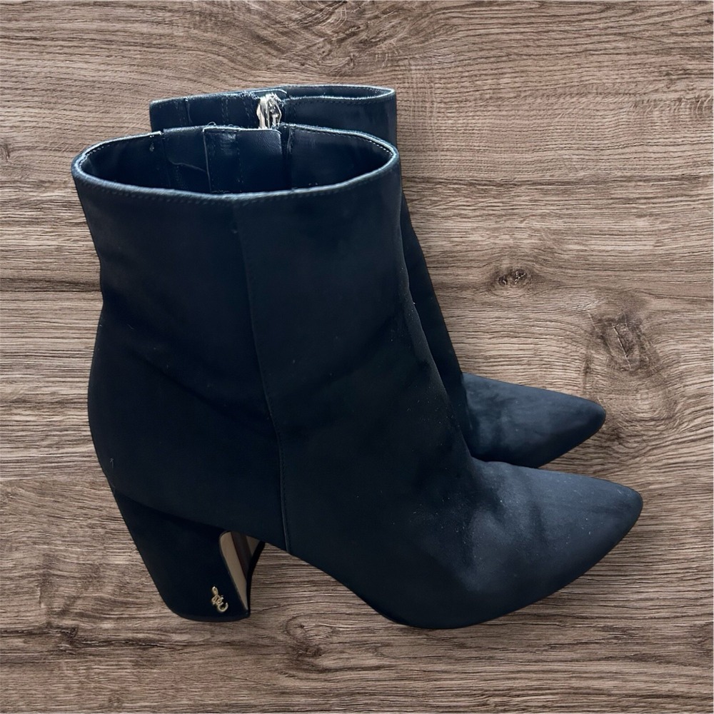 Sam Edelman Hiltin Black Suede Ankle Boots Block Heel Pointed Toe‎ 7.5 Goth